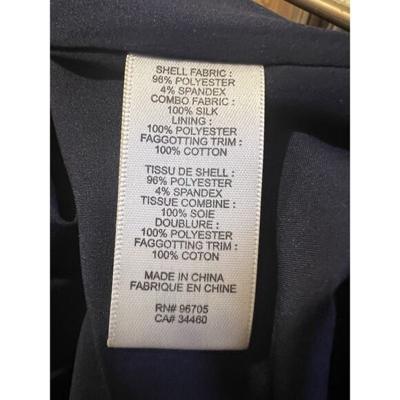 Rebecca Taylor Dress Size 12 Navy Blue Short Sleeve Zip Up Back Lined Ruffled - Picture 6 of 7